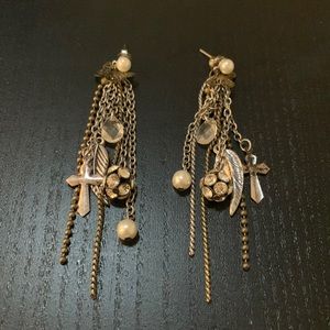 Pearl and multi-chain silver charmed Earrings
